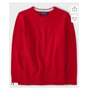 The Childrens Place Outlet Cotton V-Neck Long Sleeve Sweater Red14 NWT